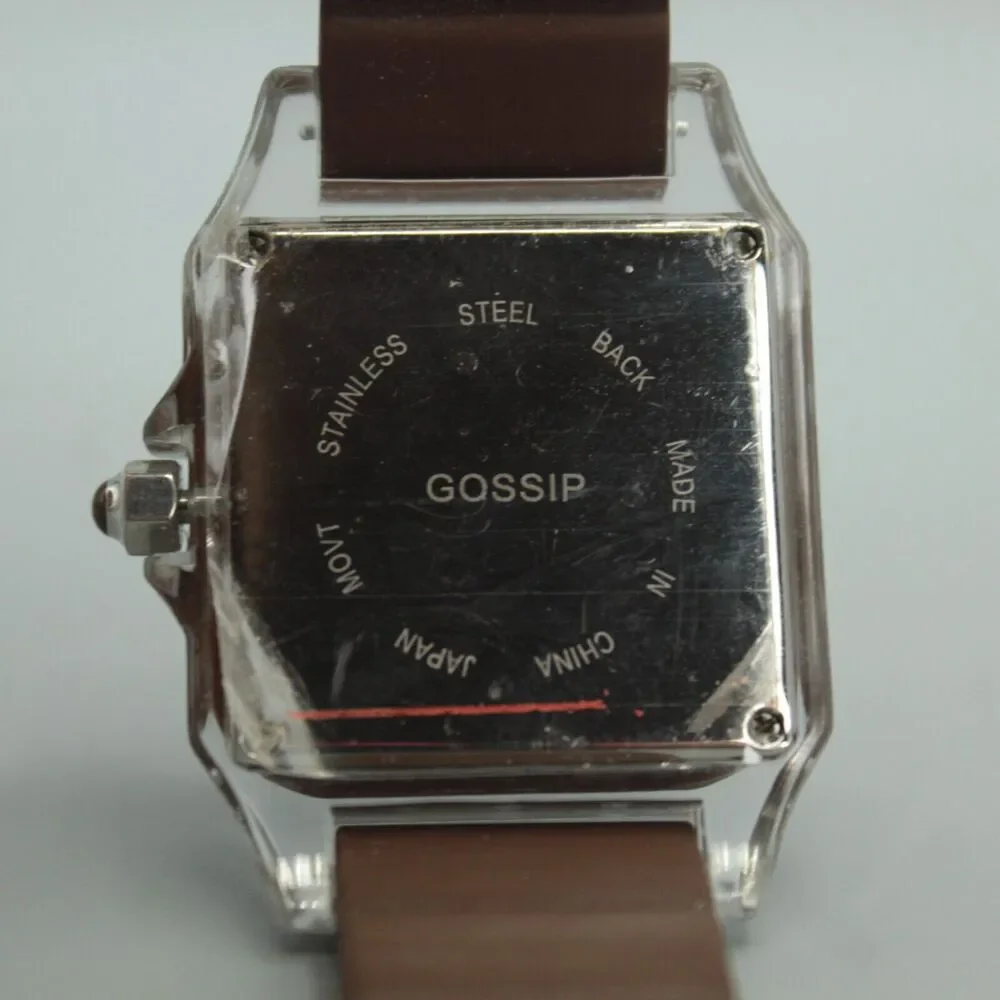 Gossip Unisex Watch Square Dial Brown Bezel Silicone Strap Transparent Case